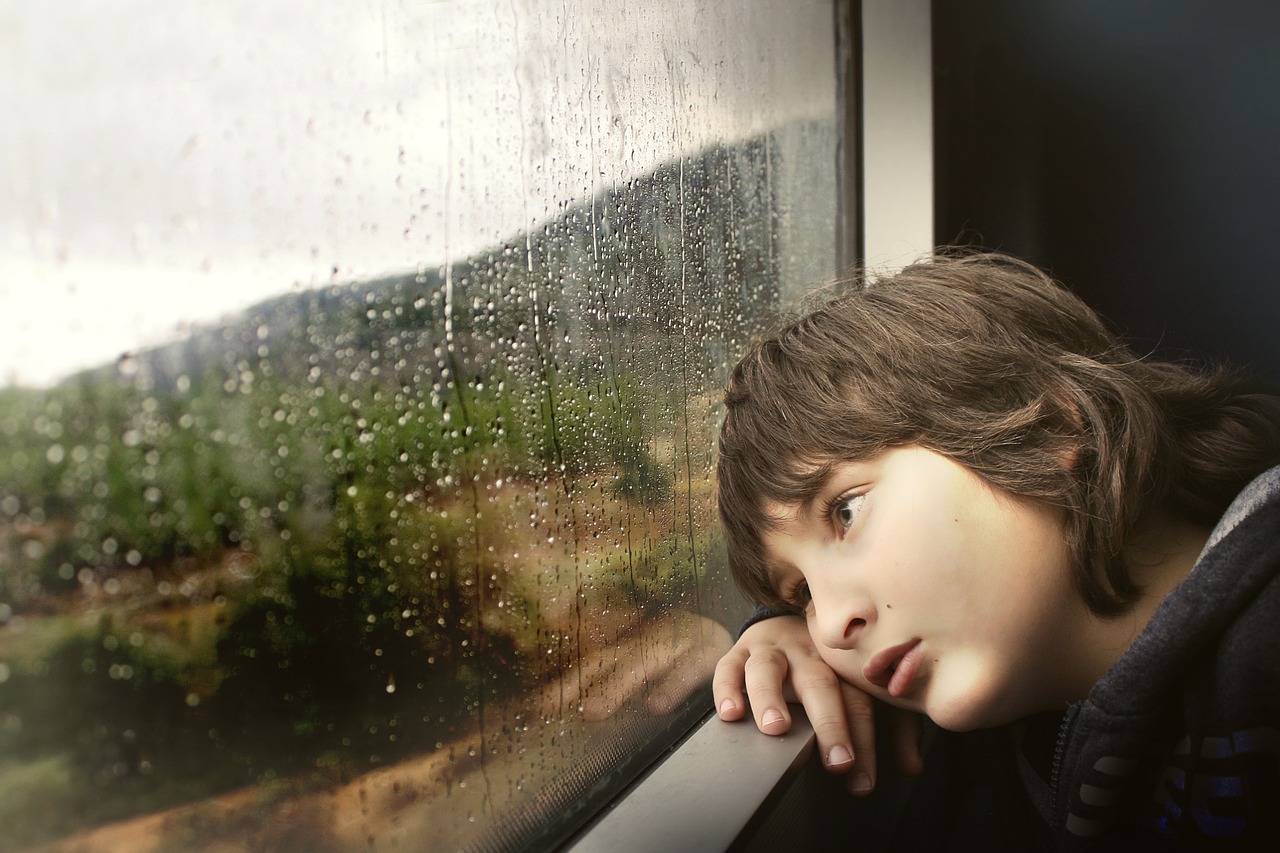 little boy, window, waiting