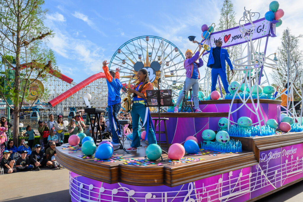 In the new “Better Together: A Pixar Pals Celebration!” parade, dynamic and colorful floats make their way through Disney California Adventure Park in Anaheim, Calif., during Pixar Fest from April 26-Aug. 4, 2024. The parade features high-energy dancing and appearances by more than two dozen Pixar characters, including friends from Disney and Pixar’s “Soul” celebrating the sweeter things in life. (Richard Harbaugh/Disneyland Resort)