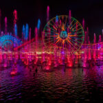 “World of Color” at Disney California Adventure Park features a unique combination of music, fire, fog and laser effects, with Disney animation projected on an immense screen of water, this unforgettable kaleidoscope of color celebrates the magic and fun of Disney and Pixar— all set to a soaring soundtrack. Audiences are immersed in some favorite Disney stories with memorable sequences of animation and music, including scenes like WALL-E and Eve zipping through the cosmos and Pocahontas exploring just around the riverbend. Guests can visit Disneyland.com and the Disneyland app for the latest details. (Joshua Sudock/Disneyland Resort)