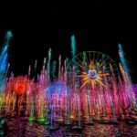 Lights, water, music, fire and animation come together like never before in ÒWorld of ColorÓ at Disney California Adventure park in Anaheim, Calif. The show combines nearly 1,200 powerful fountains with heights that range from 30 feet to 200 feet in the air, dazzling colors and a kaleidoscope of audio and visual effects, including both classic and new animation projected on one of the worldÕs largest projected water screens Ñ a wall of water 380 feet wide by 50 feet high for a projection surface of 19,000 square feet. (Sean Teegarden/Disneyland)